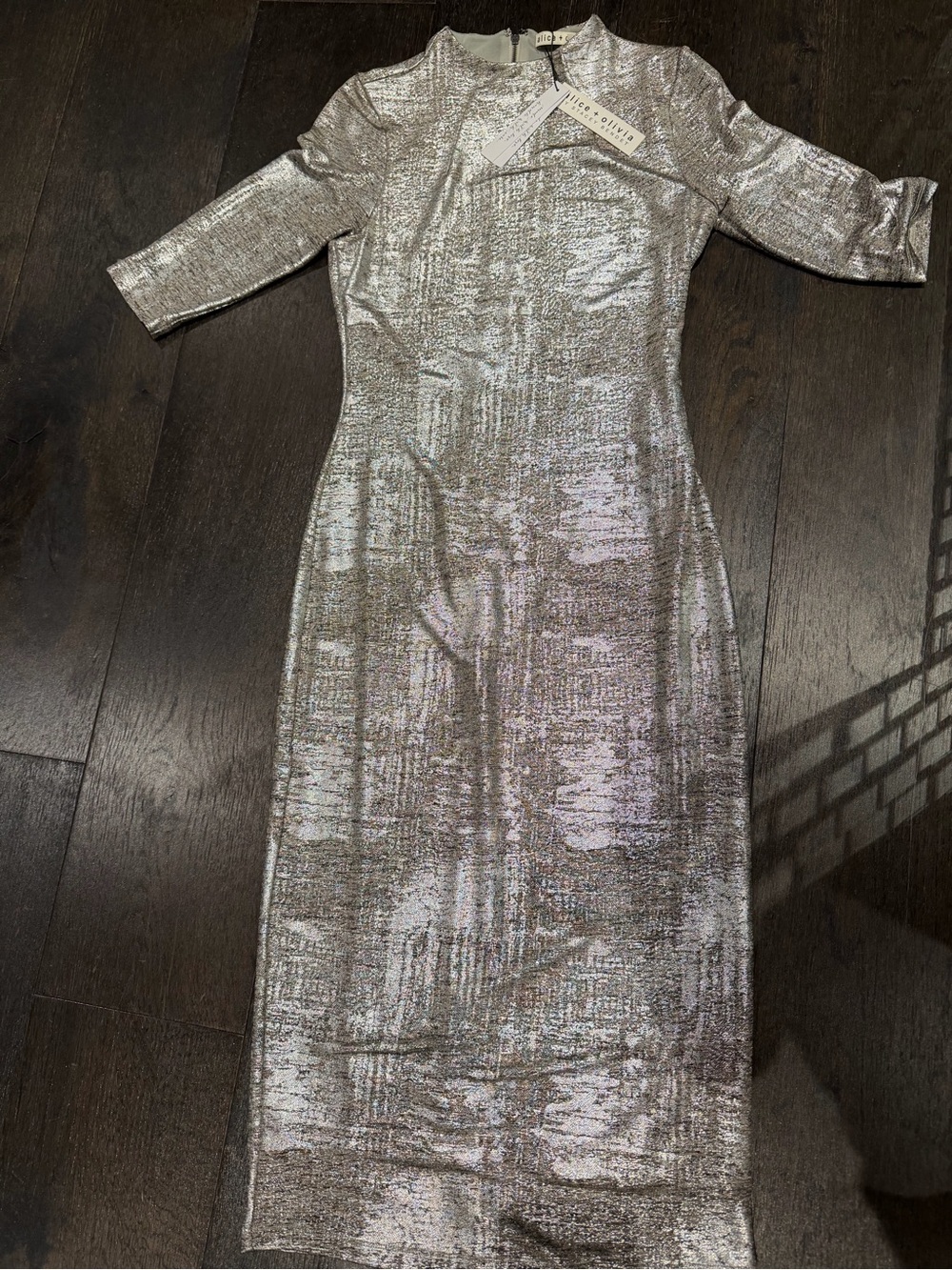Alice + Olivia Metallic Silver Midi Dress